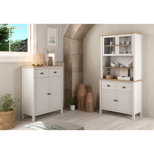 Iš pušies masyvo vitrina baltos spalvos 90x180,5 cm Misti – Marckeric-image-1