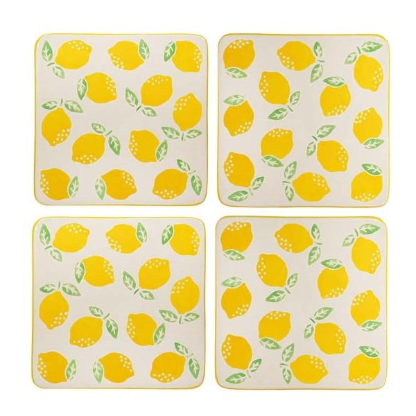 Iš keramikos padėkliukai geltonos spalvos/baltos spalvos 4 vnt. Lemon – Sass & Belle-image-2