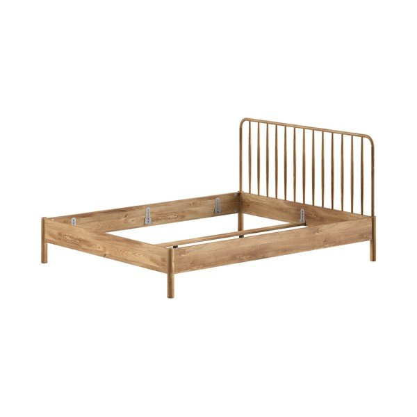 Natūralios spalvos iš ąžuolo masyvo dvigulė lova be grotelių 160x200 cm Olive Spindle – Vipack-image-2