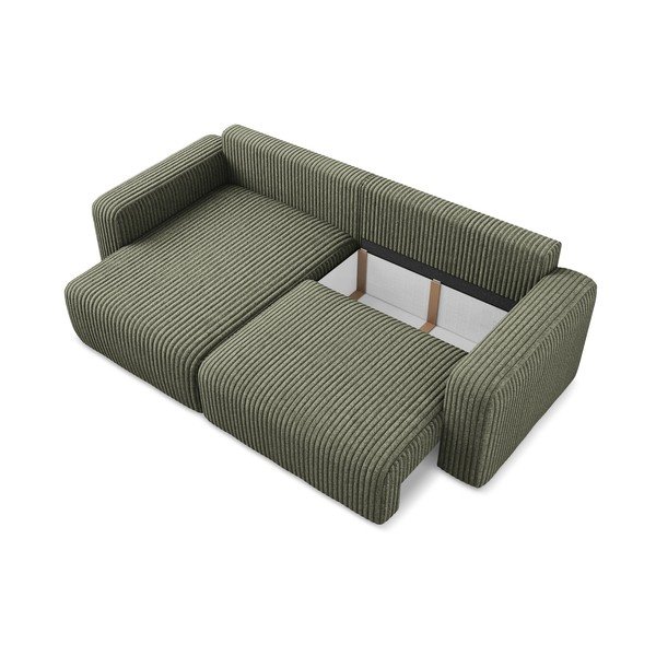 Žalios spalvos sulankstoma/su sandėliavimo vieta kampinė sofa iš kordinio velveto (su kairiuoju kampu/su gultu) Kona – Makamii-image-4