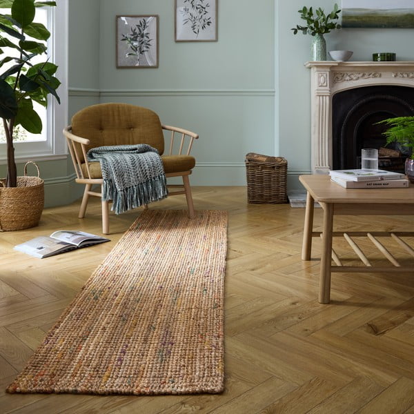 Rankų darbo iš džiuto kilimas natūralios spalvos 60x300 cm Jute Boucle Multi – Flair Rugs-image-1