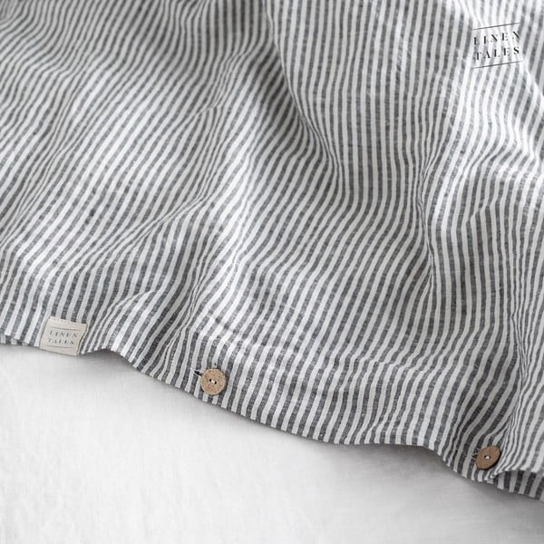 Iš lino viengulis antklodės užvalkalas baltos spalvos/juodos spalvos 140x200 cm Thin Black Stripes – Linen Tales-image-3