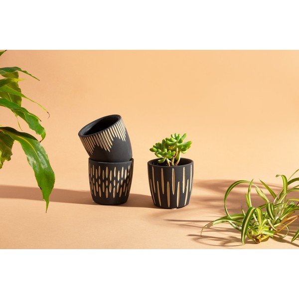 Iš terakotos gėlių vazonų dangteliai 3 vnt. ø 8 cm Grafitto – Sass & Belle-image-1