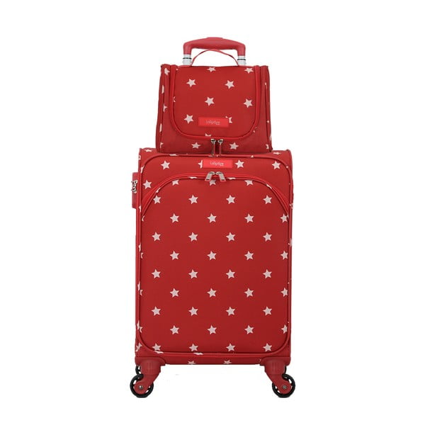 Raudono bagažo ant 4 ratukų ir kosmetinės rinkinys Lollipops Starry