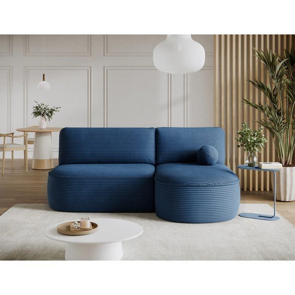 Tamsiai mėlynos spalvos sulankstoma/su sandėliavimo vieta kampinė sofa iš kordinio velveto (su dešiniuoju kampu/su gultu) Livosa – ELTAP-image-2