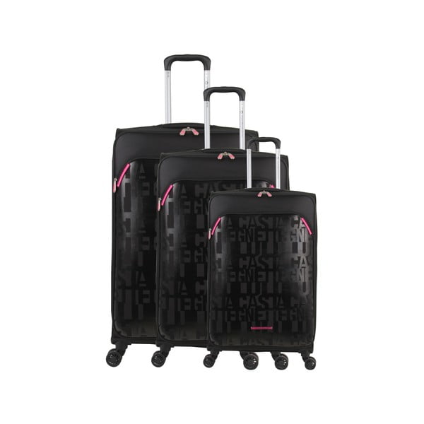 3 juodų lagaminų ant 4 ratukų rinkinys Lulucastagnette Bellatrice