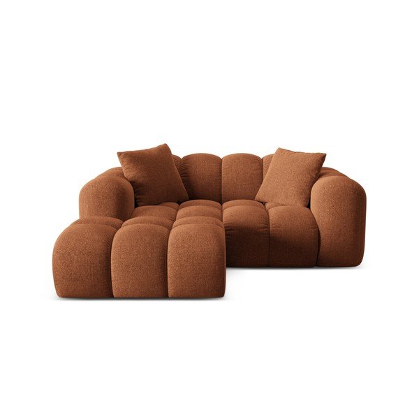 Terakotos spalvos iš šenilinio audinio kampinė sofa (su kairiuoju kampu/su gultu) Treno – Cosmopolitan Design