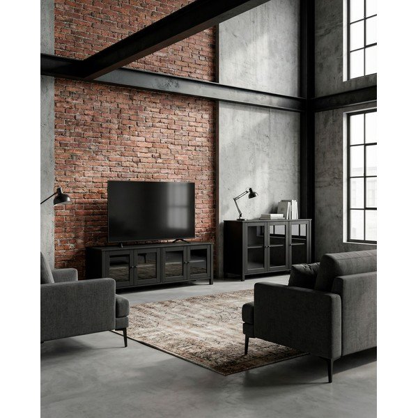 Juodos spalvos iš pušies masyvo vitrina 142x80x40 cm Alessandra – Marckeric-image-4