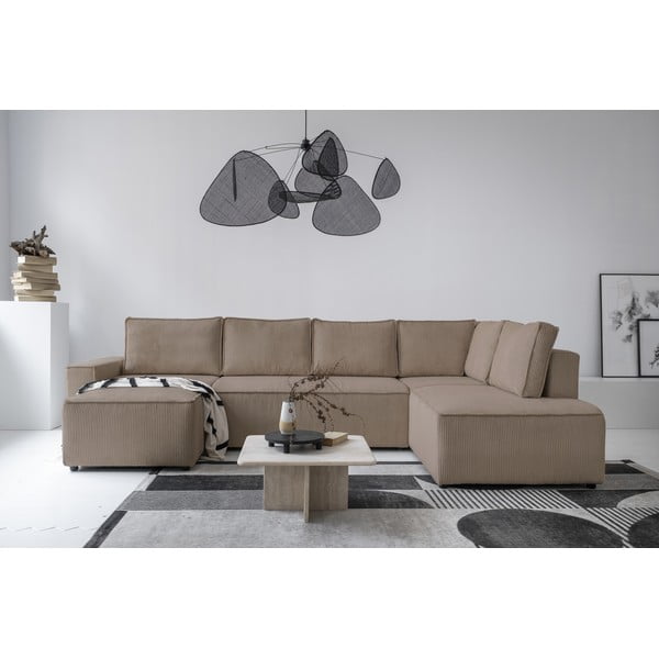 Iš kordinio velveto sulankstoma kampinė sofa smėlio spalvos (su dešiniuoju kampu/„U“ formos) Brave Dave – Miuform-image-4