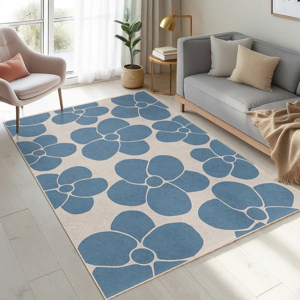 Skalbiamas mėlynos spalvos kilimas 80x200 cm Blue Meadow – Mila Home-image-4