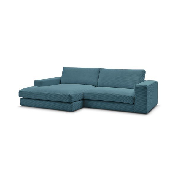 Mėlynos spalvos iš kordinio velveto kampinė sofa (su kairiuoju kampu/su gultu) Leonard – Bobochic Paris-image-3