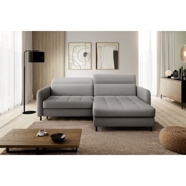 Pilkos spalvos iš velveto sulankstoma/su sandėliavimo vieta kampinė sofa (su dešiniuoju kampu/su gultu) Gomsi – ELTAP-image-3