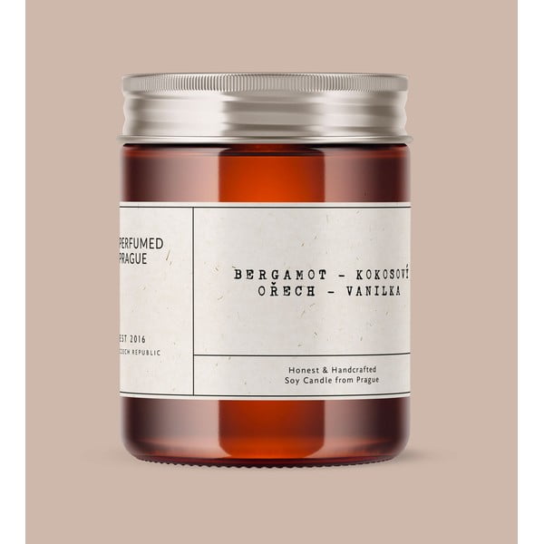 Aromatinė žvakė iš sojų vaško degimo laikas 40 h #32 Bergamot, Coconut, Vanilla – Perfumed Prague-image-1