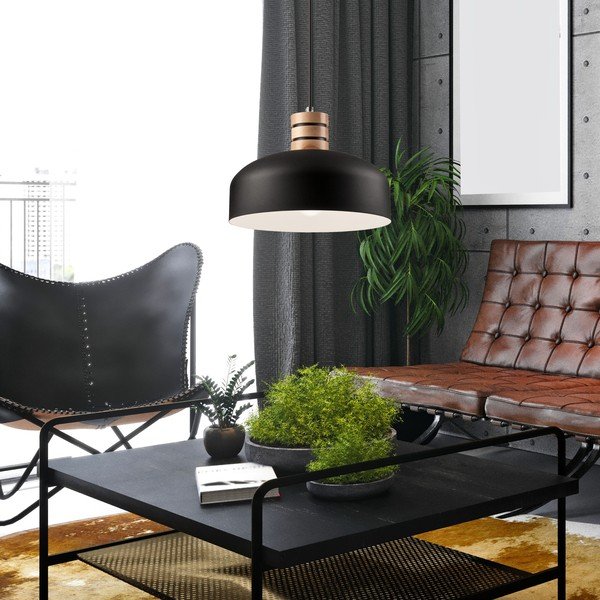 Kabantis šviestuvas juodos spalvos ø 30 cm su metaliniu gaubtu Cosmo – LAMKUR-image-3