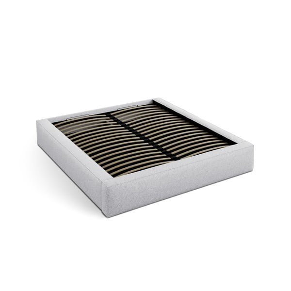 Šviesiai pilkos spalvos dvigulė lova audiniu dengta su sandėliavimo vieta su lovos grotelėmis 160x200 cm Simon – Micadoni 