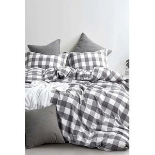 Balta ir pilka medvilninė dvigulė paklodė su paklode 200x220 cm - Mila Home