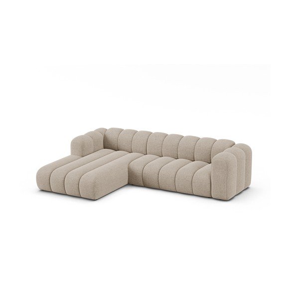 Smėlio spalvos kampinė sofa iš šenilinio audinio (su kairiuoju kampu/su gultu) Lupine – Micadoni -image-1