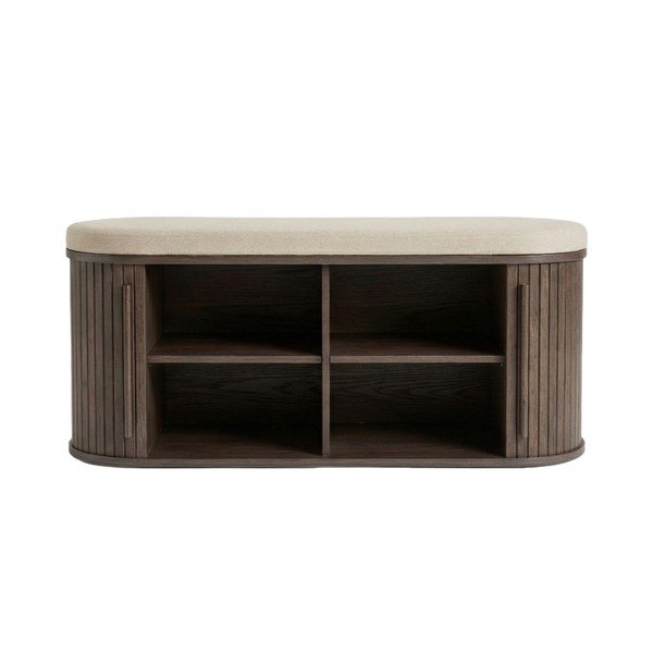 Tamsios natūralios spalvos paminkštinto audinio suolas Meta – Unique Furniture-image-1