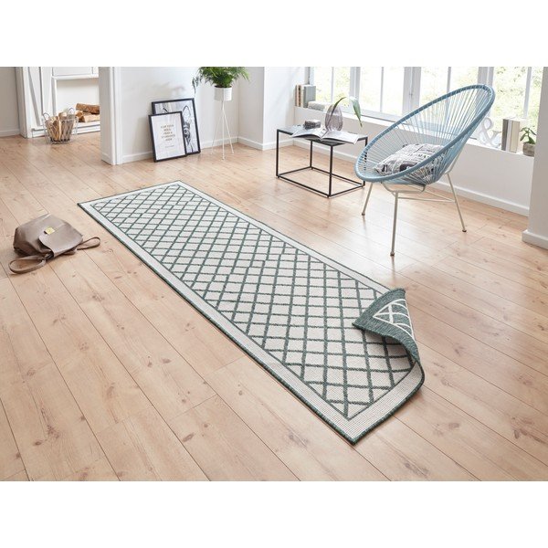 Žalios ir kreminės spalvos dvipusis lauko kilimas NORTHRUGS Sydney, 80 x 250 cm-image-1