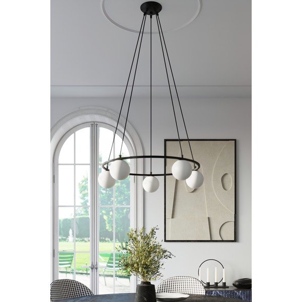 Baltos spalvos/juodos spalvos kabantis šviestuvas su stiklo gaubtu Umerta – Sollux-image-1