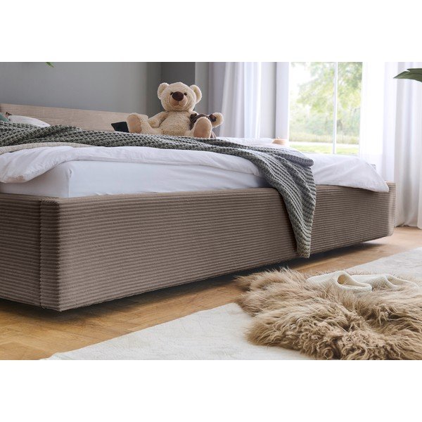 Taupe spalvos dvigulė lova audiniu dengta su sandėliavimo vieta su lovos grotelėmis 200x240 cm Cube – Meise Möbel-image-3