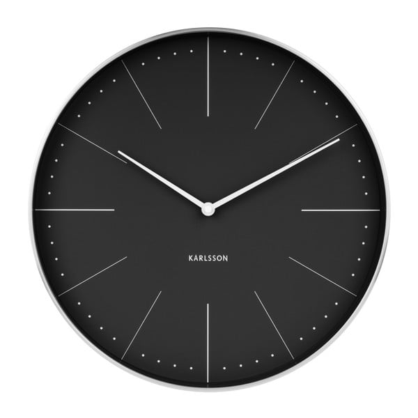 Juodas sieninis laikrodis su sidabrinėmis detalėmis Karlsson Normann, ⌀ 38 cm