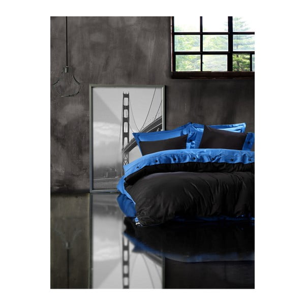 Dvivietės lovos paklodė su ranforce medvilnės paklode Mėlyna juoda, 200 x 220 cm