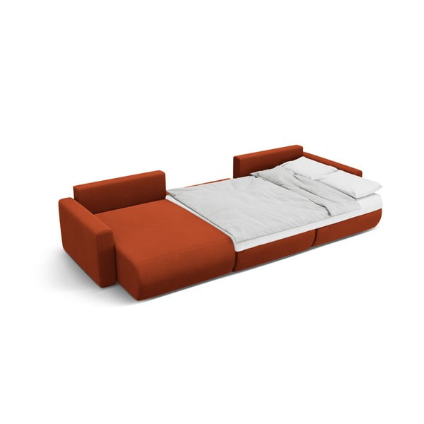 Raudonos plytų spalvos iš velveto sulankstoma/su sandėliavimo vieta kampinė sofa („U“ formos) Belfast – Cosmopolitan Design-image-4