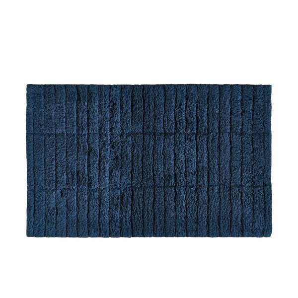 Tamsiai mėlynas medvilninis vonios kambario kilimėlis Zone Tiles, 80 x 50 cm