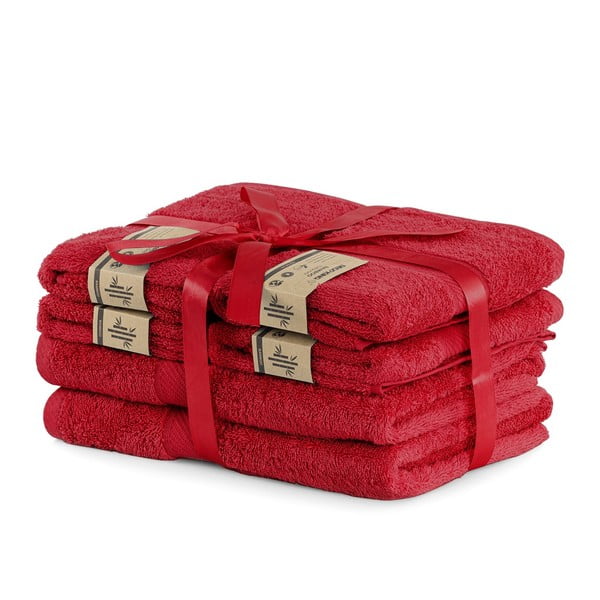 2 raudonų didelių ir 4 mažų rankšluosčių rinkinys DecoKing Bamby Red-image-1