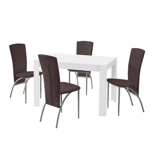 Valgomojo stalo ir 4 tamsiai rudų valgomojo kėdžių komplektas "Støraa Lori Nevada White Brown