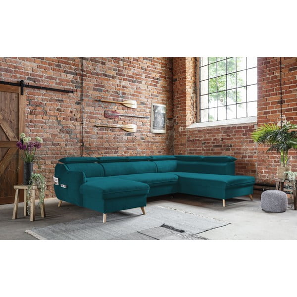Sulankstoma kampinė sofa iš velveto turkio spalvos (su dešiniuoju kampu/„U“ formos) Sweet Harmony – Miuform-image-3