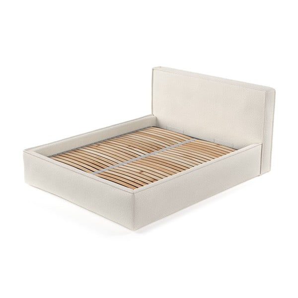Smėlio spalvos dvigulė lova audiniu dengta su sandėliavimo vieta su lovos grotelėmis 160x200 cm Lounge L – Maison de Rêve-image-3