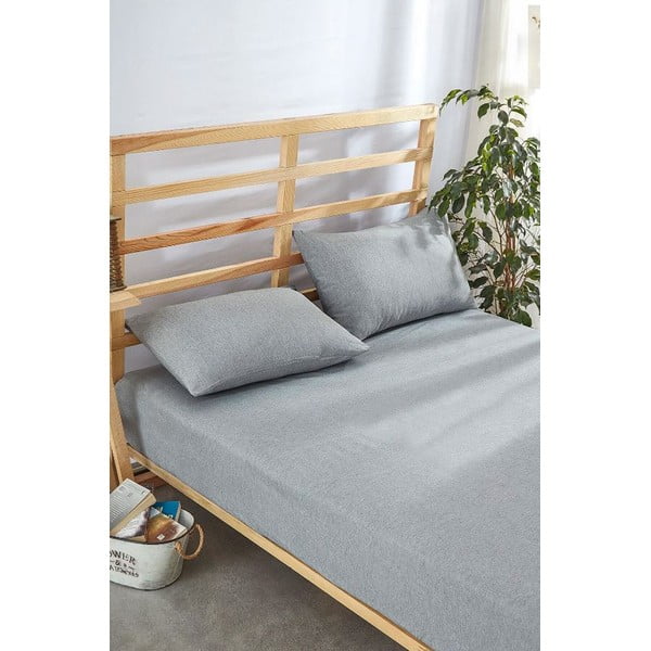 Iš medvilnės patalynė ir pagalvės užvalkalas komplekte pilkos spalvos su guma 180x200 cm – Mila Home