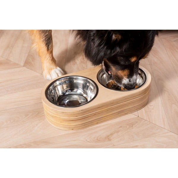 2 metalinių dubenėlių rinkinys naminiams gyvūnėliams šviesiame mediniame stove PT LIVING Pet, plotis 18 cm-image-1