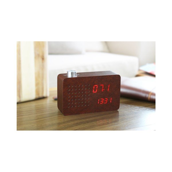 Tamsiai rudas žadintuvas su raudonu LED ekranu ir radijo imtuvu "Gingko Radio Click Clock-image-2