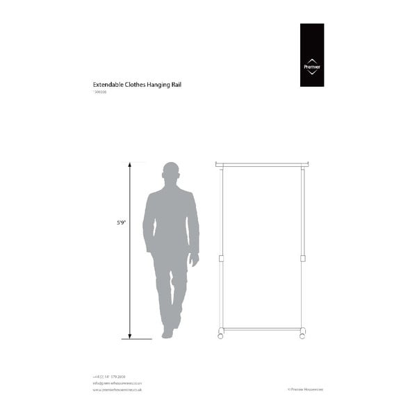 Iš metalo teleskopinė/su ratukais drabužių kabykla sidabrinės spalvos – Premier Housewares-image-3