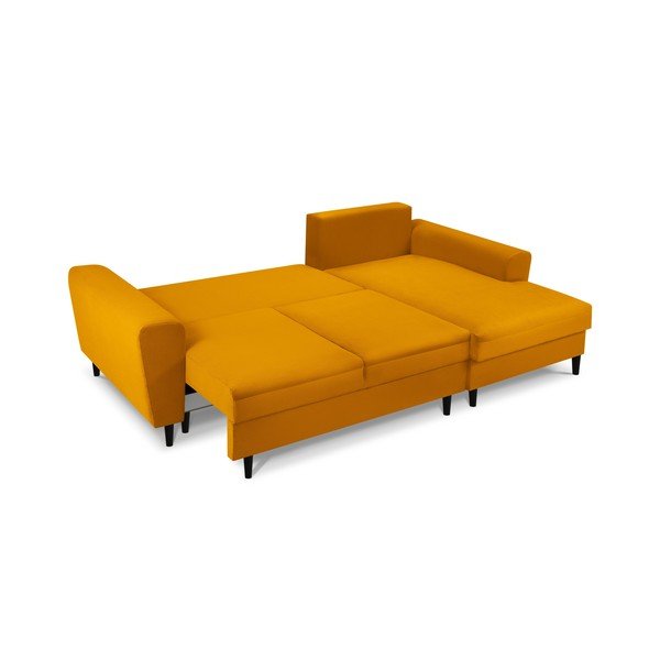 Garstyčių spalvos iš kordinio velveto sulankstoma/su sandėliavimo vieta kampinė sofa (su dešiniuoju kampu/su gultu) Kyoto – Cosmopolitan Design-image-2