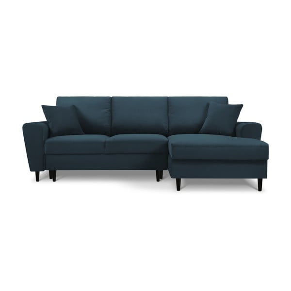 Tamsiai mėlynos spalvos iš kordinio velveto sulankstoma/su sandėliavimo vieta kampinė sofa (su dešiniuoju kampu/su gultu) Kyoto – Cosmopolitan Design