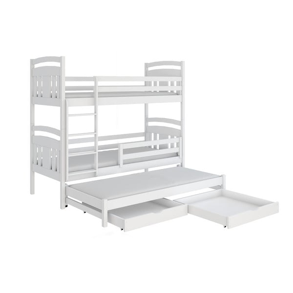 Baltos spalvos dviaukštė lova su daiktadėže 90x200 cm Igor - Lano Meble