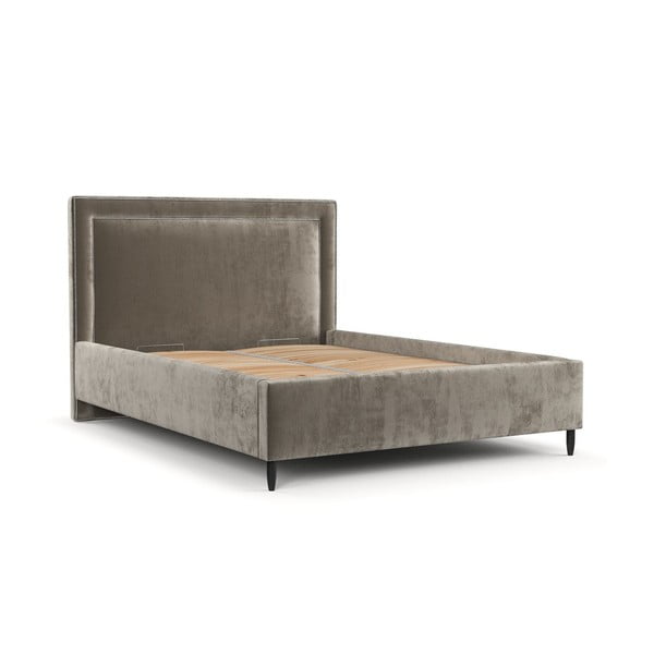 Dvigulė lova smėlio spalvos audiniu dengta su sandėliavimo vieta su lovos grotelėmis 160x200 cm Baleine – Maison de Rêve