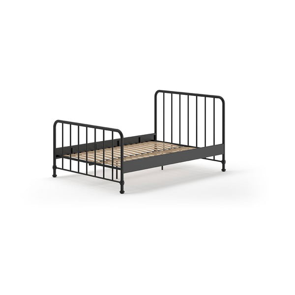 Viengulė lova iš metalo juodos spalvos su lovos grotelėmis 140x200 cm BRONXX – Vipack-image-2