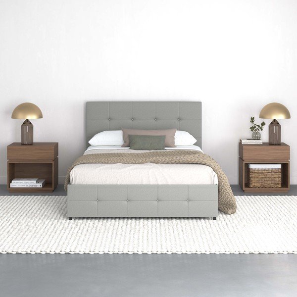 Dvigulė lova pilkos spalvos audiniu dengta su sandėliavimo vieta 140x200 cm Rose – Støraa-image-3