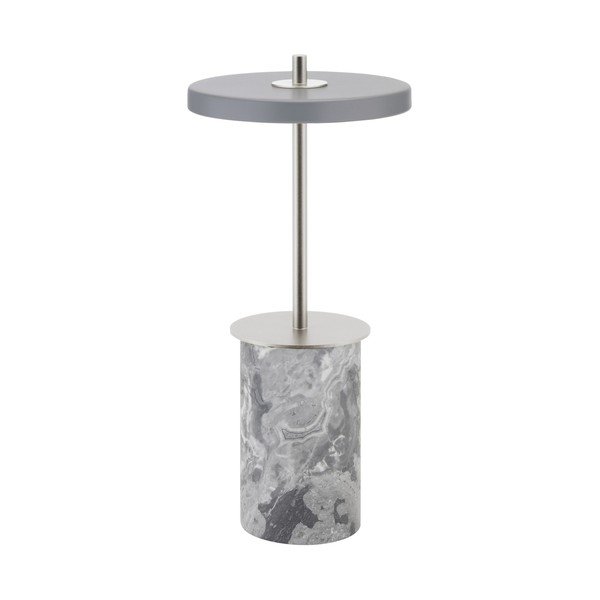 Pilkos spalvos iš marmuro stalinis šviestuvas LED su pritemdymo funkcija (aukštis 25,5 cm) su metaliniu gaubtu Asteria Move Mini – UMAGE