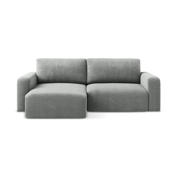 Pilkos spalvos sulankstoma/su sandėliavimo vieta kampinė sofa iš šenilinio audinio (su kairiuoju kampu/su gultu) Kona – Makamii