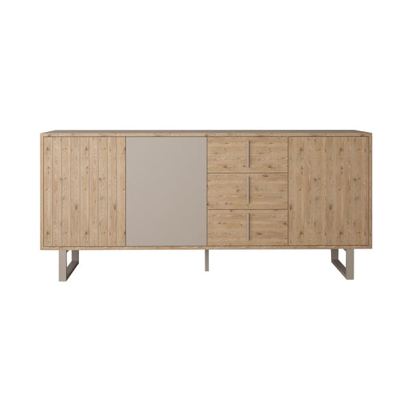 Žema šoninė spintelė pilkos spalvos/natūralios spalvos iš ąžuolo 180x80 cm Millay – Marckeric