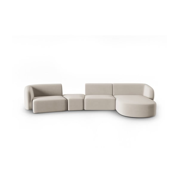 Smėlio spalvos iš velveto kampinė sofa (su dešiniuoju kampu/su gultu) Paolo – Milo Casa
