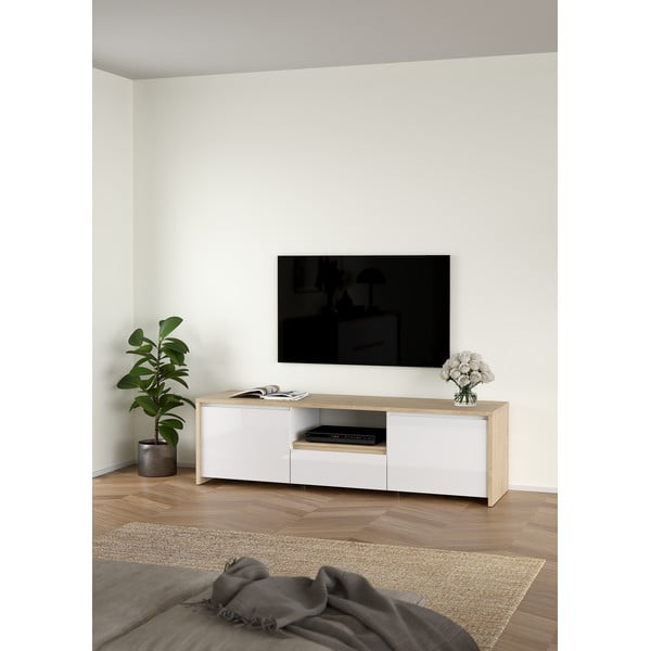 Baltos spalvos/natūralios spalvos TV spintelė iš ąžuolo 179x52x48 cm Next – Tvilum-image-1