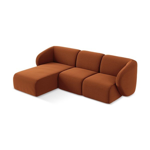 Terakotos spalvos kampinė sofa iš velveto (su kairiuoju kampu/su gultu) Lani – Makamii-image-2
