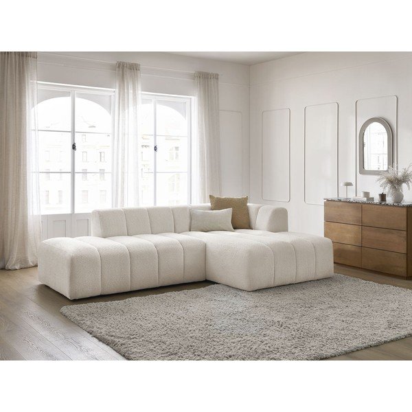Baltos spalvos iš boucle kampinė sofa (su dešiniuoju kampu/su gultu) Annecy – Bobochic Paris-image-1